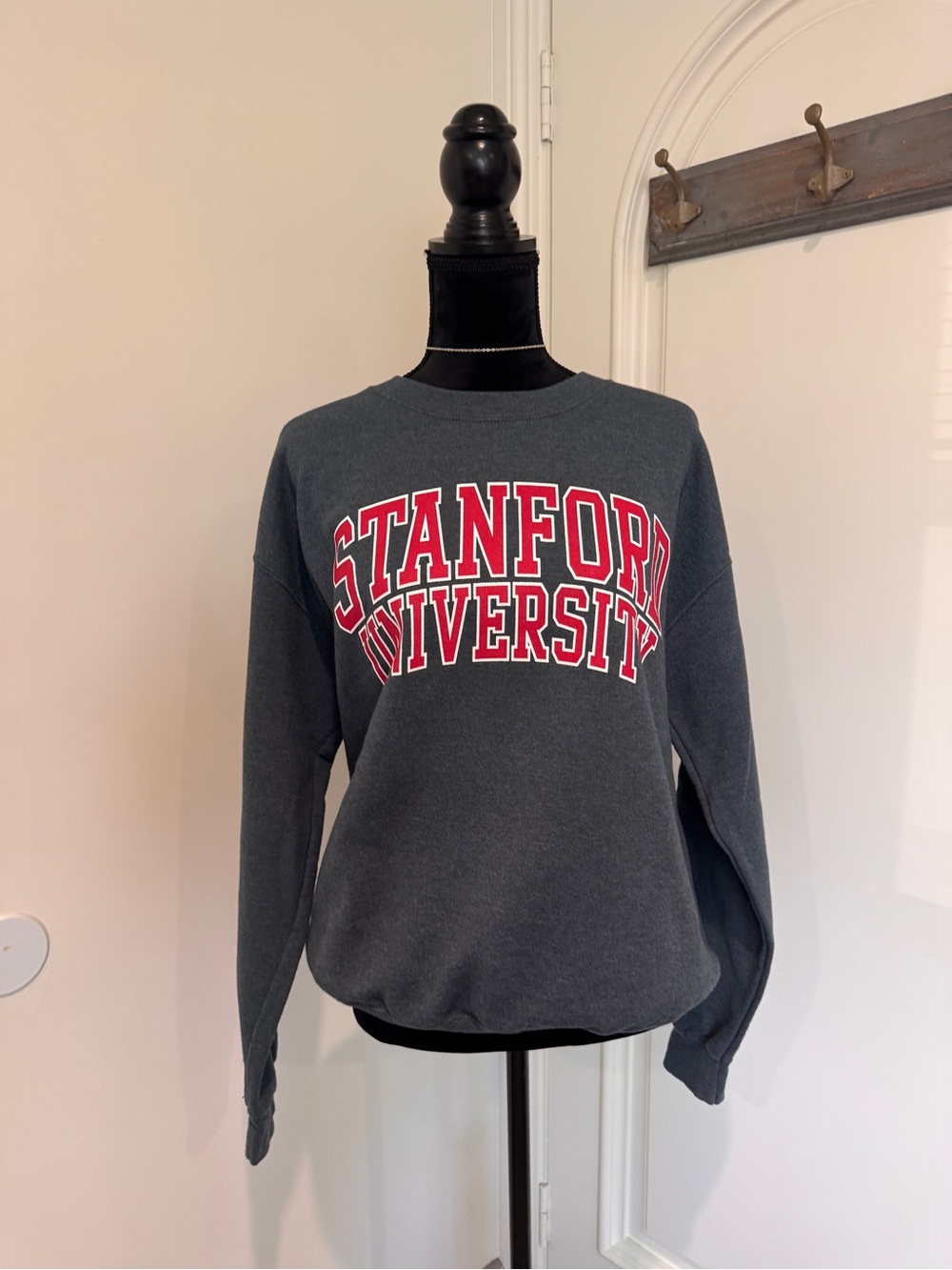 MV Sport Dark Gray Crewneck Sweatshirt with Red Stanford Arch